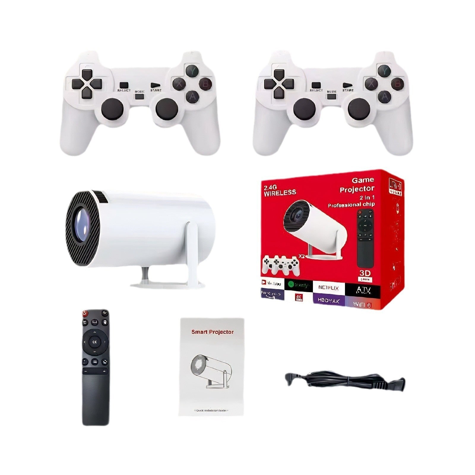 HY300 Max Smart 4K Projector & Retro Gaming Console (Includes 2 Wireless Controllers)